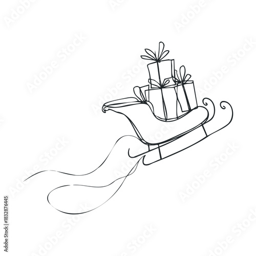 Dynamic sketch of a gift filled sleigh in flight.
