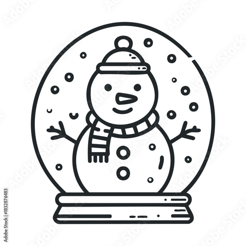 Simple icon of a snowman inside a festive snow globe.
