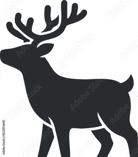 Stylized silhouette vector illustration of a deer with antlers, ideal for nature-themed designs and branding.