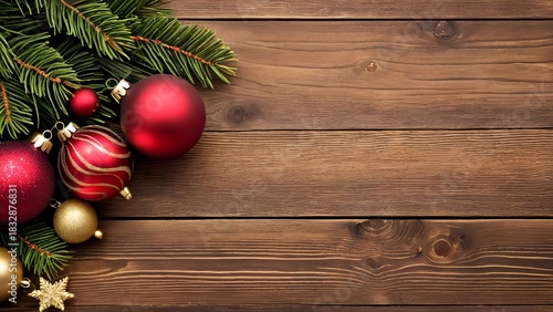 (Focus on Warmth & Classic Feel)
Rustic Wood & Ruby Red Charm:
A Classic Christmas Border for Your Festive Greetings.