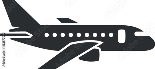 Minimalist black and white vector illustration of an airplane, ideal for travel and transportation design projects