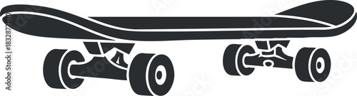 Minimalist black and white vector illustration of a skateboard design for sports and recreational activities