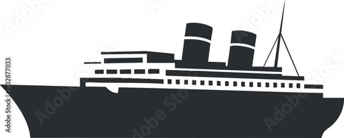 Silhouette vector illustration of a classic cruise ship, ideal for travel-themed designs or maritime concepts