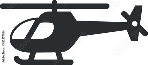 Simple black silhouette vector illustration of a helicopter design for transportation and aviation concepts