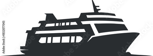 Stylized silhouette vector illustration of a cruise ship, suitable for travel, maritime, or logo design projects