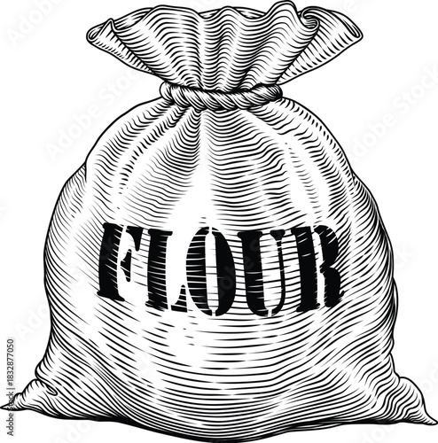 A sack or bag of flour in a vintage woodcut style