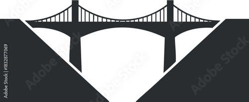 Minimalist black silhouette vector illustration of a bridge spanning across a valley, ideal for architectural design projects.