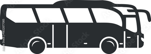 Stylish black and white vector illustration of a modern bus, ideal for transportation-themed projects and design elements
