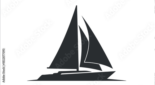 Minimalist black and white vector illustration of a sailboat design for nautical and maritime projects