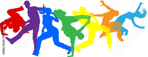 Street dancers dancing silhouette hip hop dance silhouettes poses set
