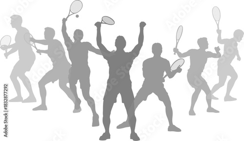 Silhouette Tennis players set. Active sports people healthy players fitness silhouettes concept.