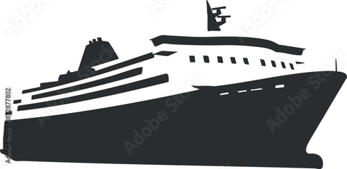 Stylish silhouette vector illustration of a cruise ship for maritime themes, travel design projects, and nautical branding.