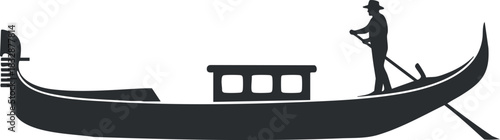 Silhouette vector illustration of a gondola with a fisherman, ideal for travel and transportation themes.
