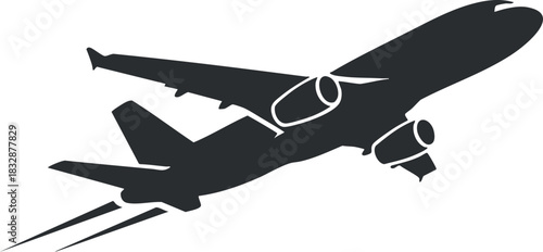 Stylized silhouette vector illustration of an airplane in flight, ideal for travel and aviation-related projects