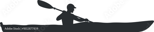 Silhouette vector illustration of a person kayaking on water, perfect for outdoor and adventure sports themes