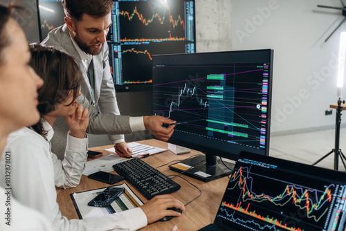 Wallpaper Mural Important data on the screen. Business people are working with stock market exchange in office Torontodigital.ca