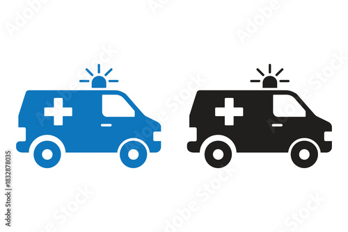 Ambulance icon isolated on, featuring emergency vehicle in blue and black, symbolizing medical assistance, healthcare, and rapid response for urgent situations