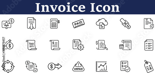 Invoice icon design featuring a document with a checkmark, financial report isolated on transparent background