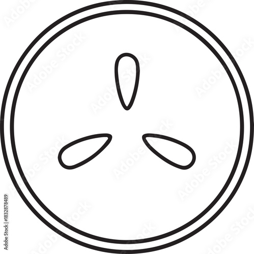 Minimalist circular symbol with three symmetrical petal shapes inside an outline