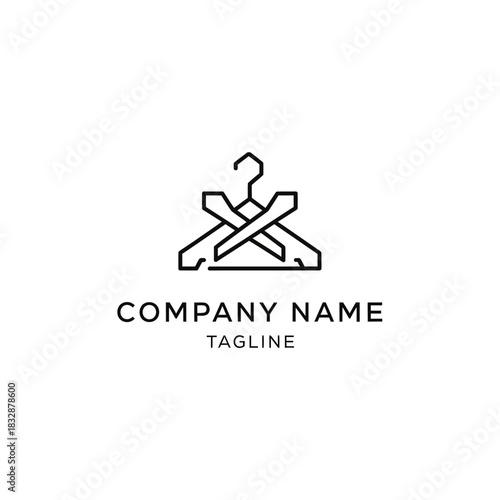 Minimalist crossed clothes hangers logo design concept.
