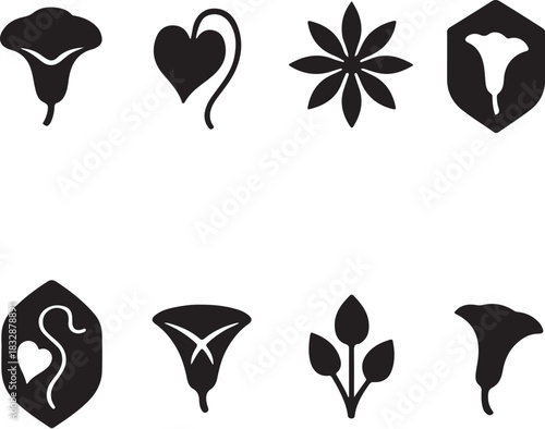 Hoa Bim Bip Rung Silhouette Icon Set 8 Forest Morning-Glory Symbols.eps