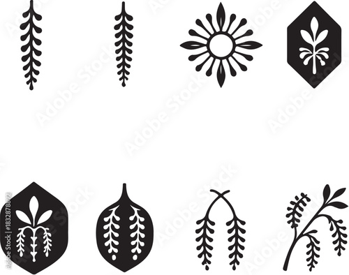 Hoa Lac Vang Silhouette Icon Set 8 Cascading Tassel Bloom Symbols.eps