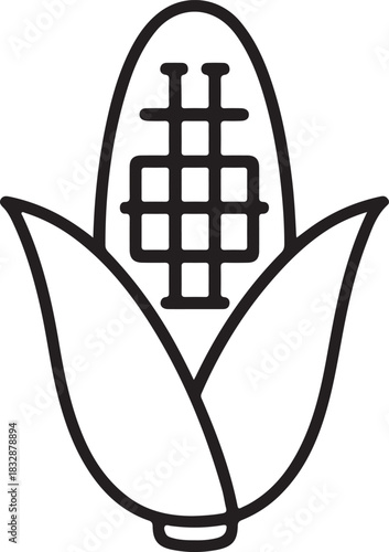 Line art illustration of a ripe corn cob perfect for harvest season
