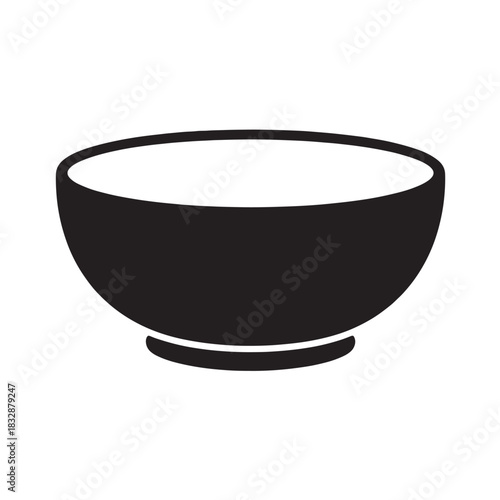 Simple black bowl vector illustration minimalist glyph design isolated on white background for food presentation