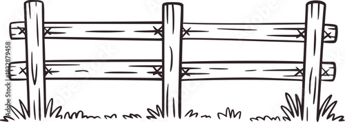 Black and white line drawing of a wooden fence post