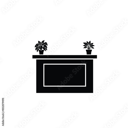 Minimalist Reception Desk or Counter Silhouette with Potted Plants