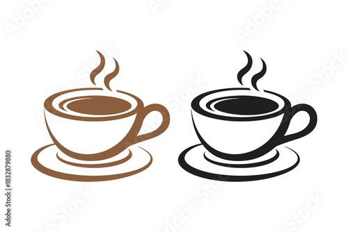 Two steaming cups of coffee, one brown and one black, isolated on, offer a warm and inviting scene for coffee lovers and design enthusiasts alike