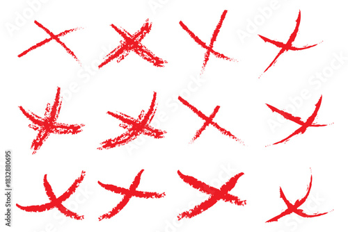Brush stroke X cross mark. Hand drawn brush cross, ban, refusal. Marker sketch. Highlighting text and important objects.  Stock vector illustration isolated on white background.