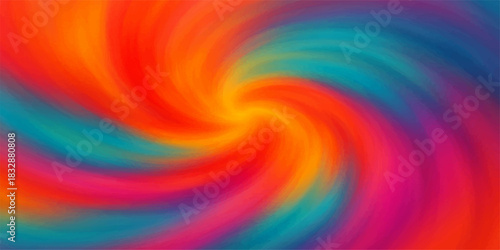 Abstract colourful background with swirling rainbow colours, bright circular fractal design, and energy vortex texture