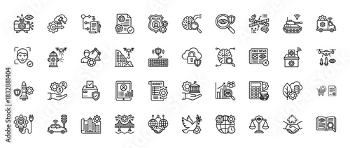 Government and security line icon set. Vector pictograms of police, finance, privacy, smart city, and election, thin linear illustration.