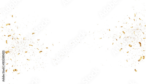 Gold Metallic Confetti Isolated on Transparent Background. Abstract Shiny Golden Glitter Splash Decoration. Festive Background. Design element for Merry Christmas and Happy New Year Card