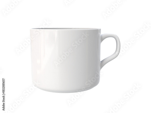 3D Render a white coffee cup with a handle on a white background
