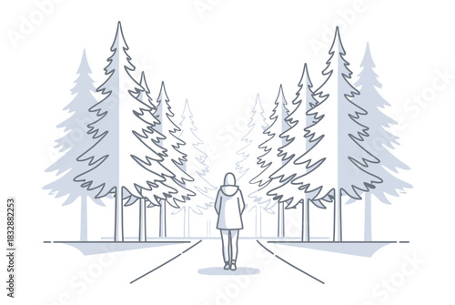 Cyclist riding down a tree lined road with a mountain in the distance on a sunny day creating a peaceful and scenic adventure