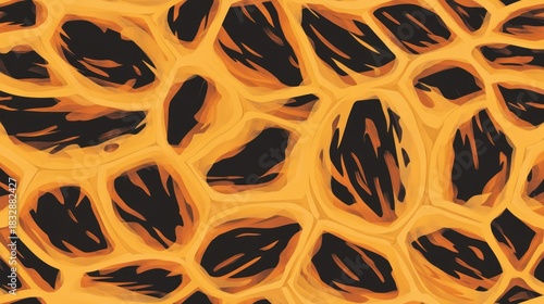 Turtle shell texture with copy space. Close-up turtle pattern. Reptile shell design. Turtle scales. Realistic turtle shell. Turtle design texture. Detailed turtle shell close-up. Wild Animal texture.	