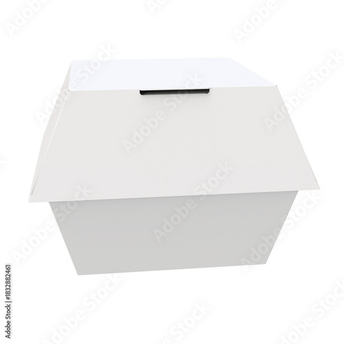 3D Render a white box with a black handle on a white background