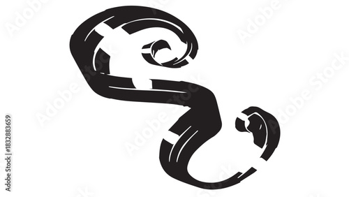 Minimalist black brushstroke forming a flowing serpentine abstract shape and curve.