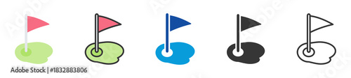 golf flag icon set multi style various collection