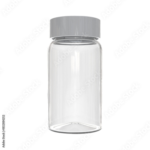 3D Render a clear glass jar with a gray lid