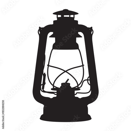 Black silhouette of a vintage kerosene lamp antique lantern vector illustration isolated on white background