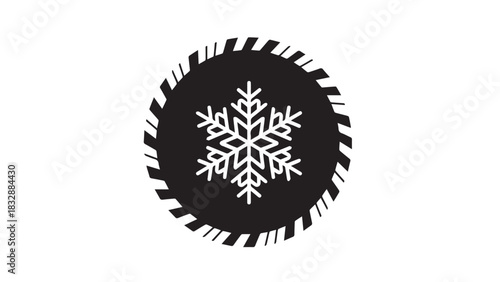 Winter snowflake emblem inside a round circular blade silhouette, graphic icon design.