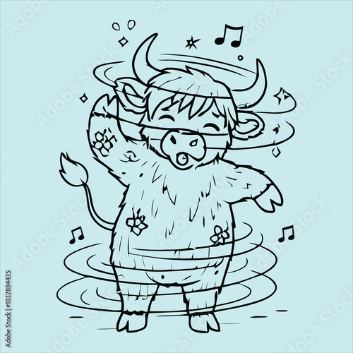 Cute highland cow dancing happily