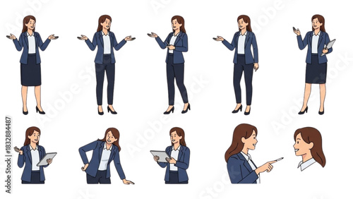 Corporate Woman Character Poses Set for Business and Office Scenarios