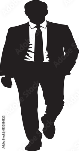 Walking businessman silhouette, male person in suit and tie, formal attire, vector illustration