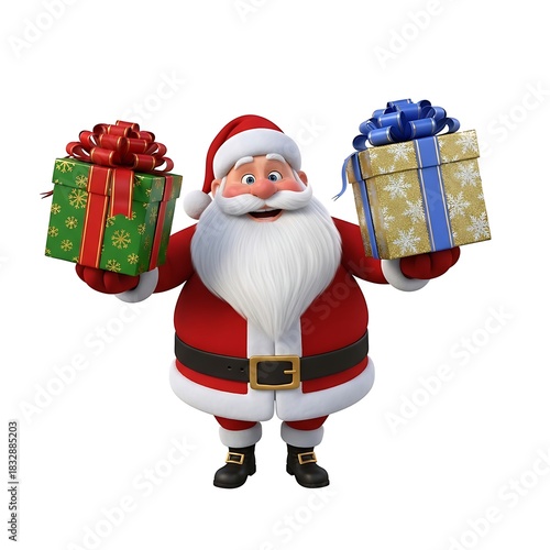 Santa claus holding christmas presents in both hands