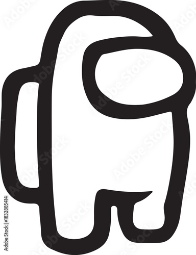 Simple black outline silhouette of an among us crewmate character isolated on transparent background
