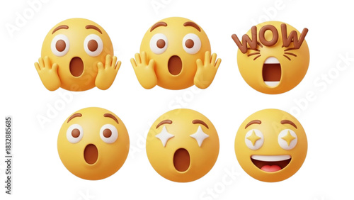 Collection of Six Expressive 3D Emoji Faces with Different Emotions